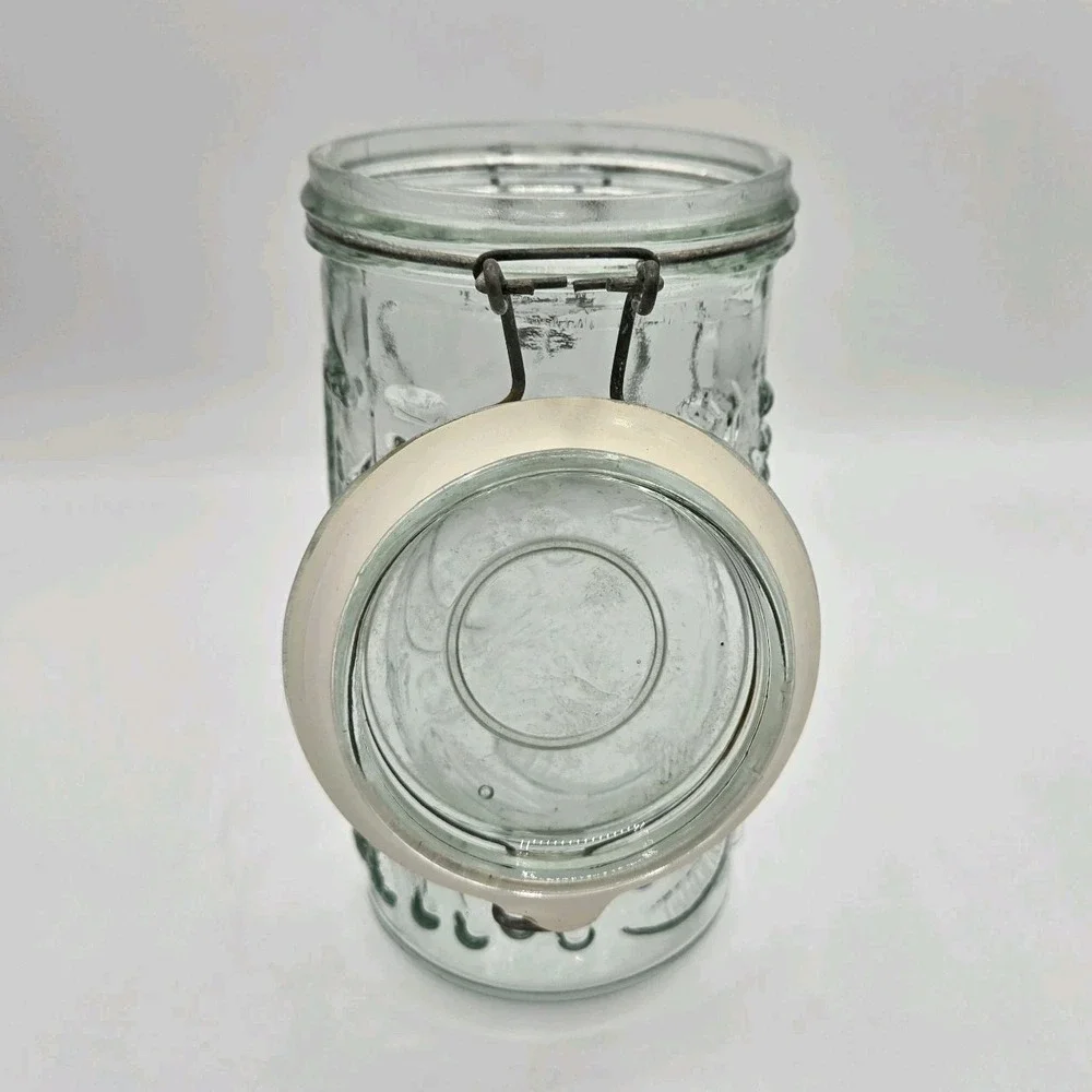 Fruit Embossed Clear Glass Canister with‎ Flip Top Vtg Jar Storage Container